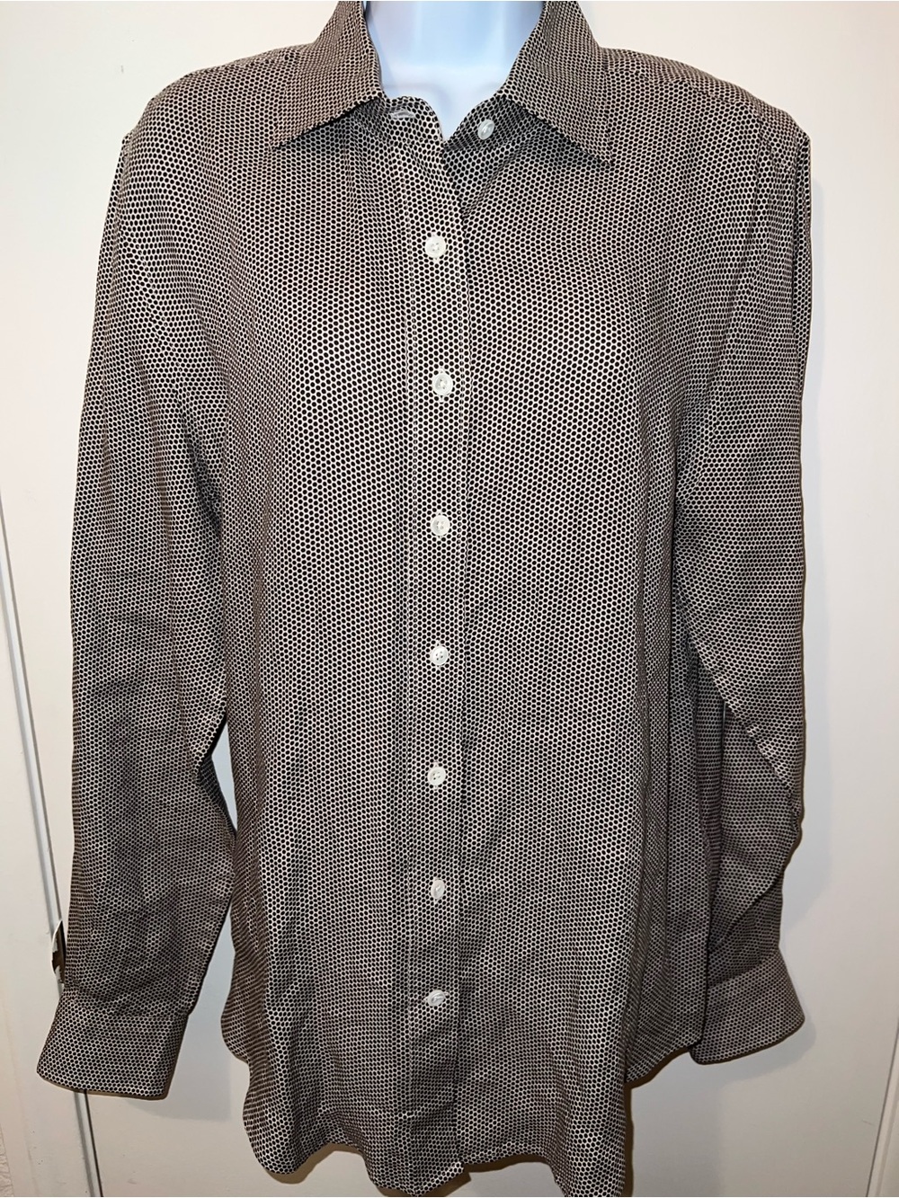 Faconnable Black and White Microdot Dress Shirt
